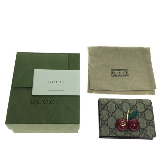 Gucci Bifold Wallet GG Supreme Cherry Mini 2 Stones Brown