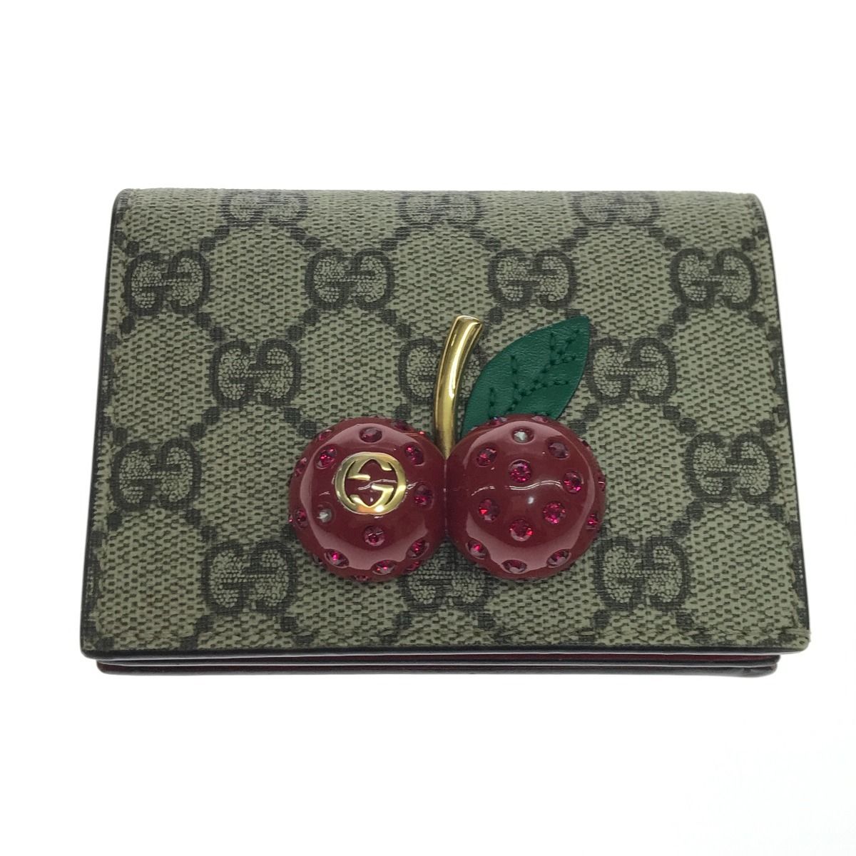 Gucci Bifold Wallet GG Supreme Cherry Mini 2 Stones Brown — view 2