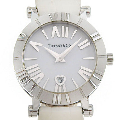 Tiffany & Co Atlas Stainless Steel Leather Silver Kuo Analog Display White Dial