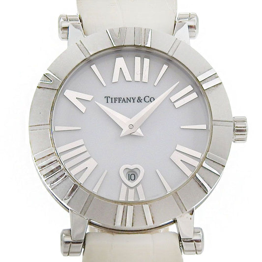 Tiffany & Co Atlas Stainless Steel Leather Silver Kuo Analog Display White Dial