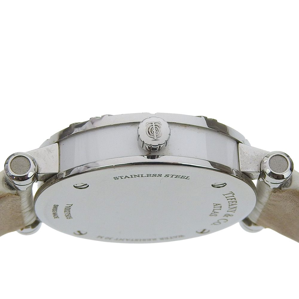 Tiffany & Co Atlas Stainless Steel Leather Silver Kuo Analog Display White Dial — view 8