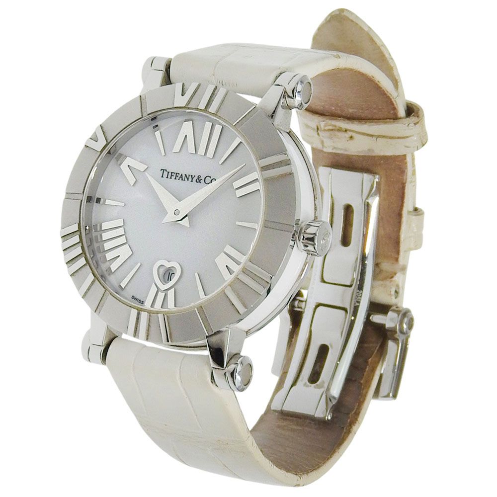 Tiffany & Co Atlas Stainless Steel Leather Silver Kuo Analog Display White Dial — view 2