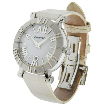 Tiffany & Co Atlas Stainless Steel Leather Silver Kuo Analog Display White Dial — view 2