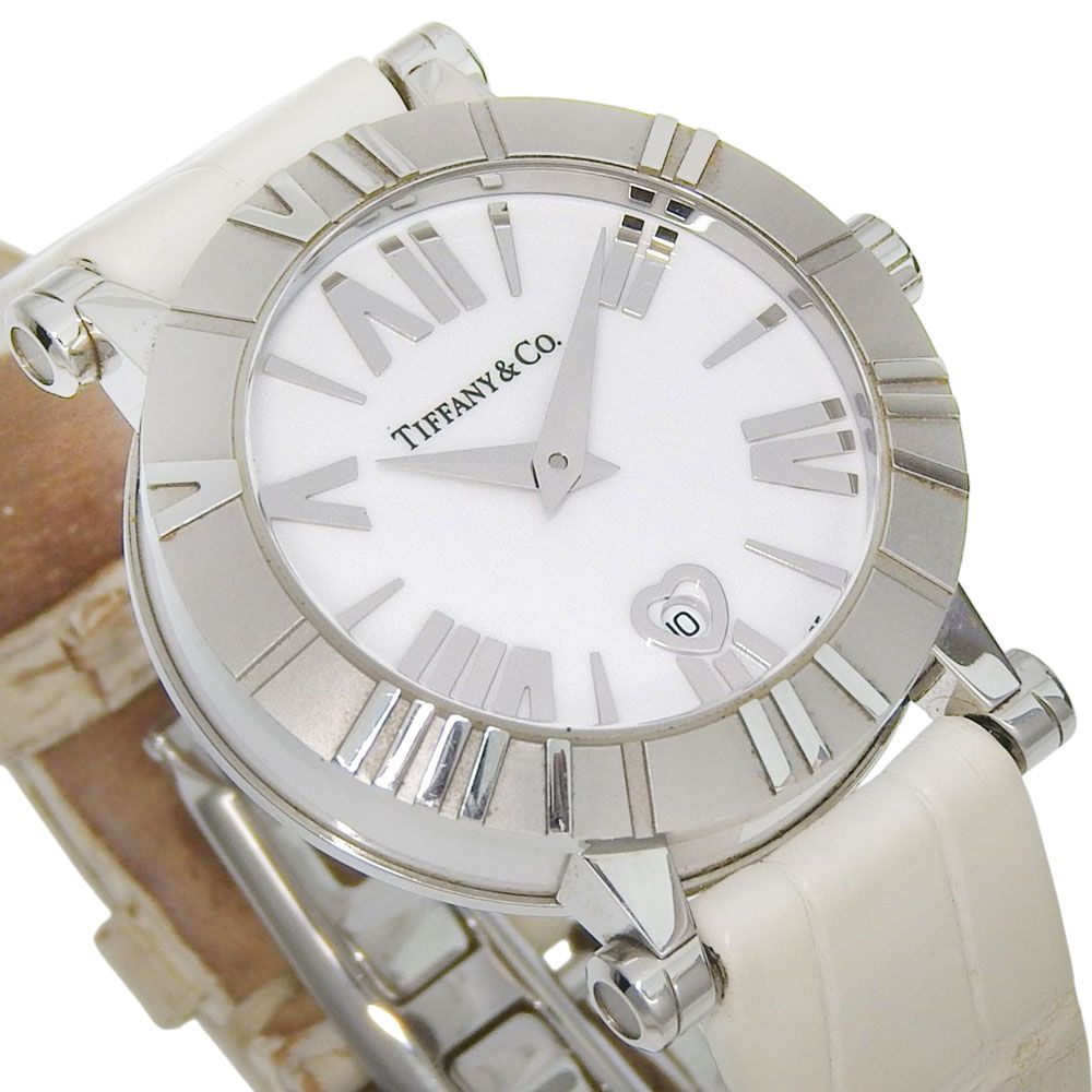 Tiffany & Co Atlas Stainless Steel Leather Silver Kuo Analog Display White Dial — view 3