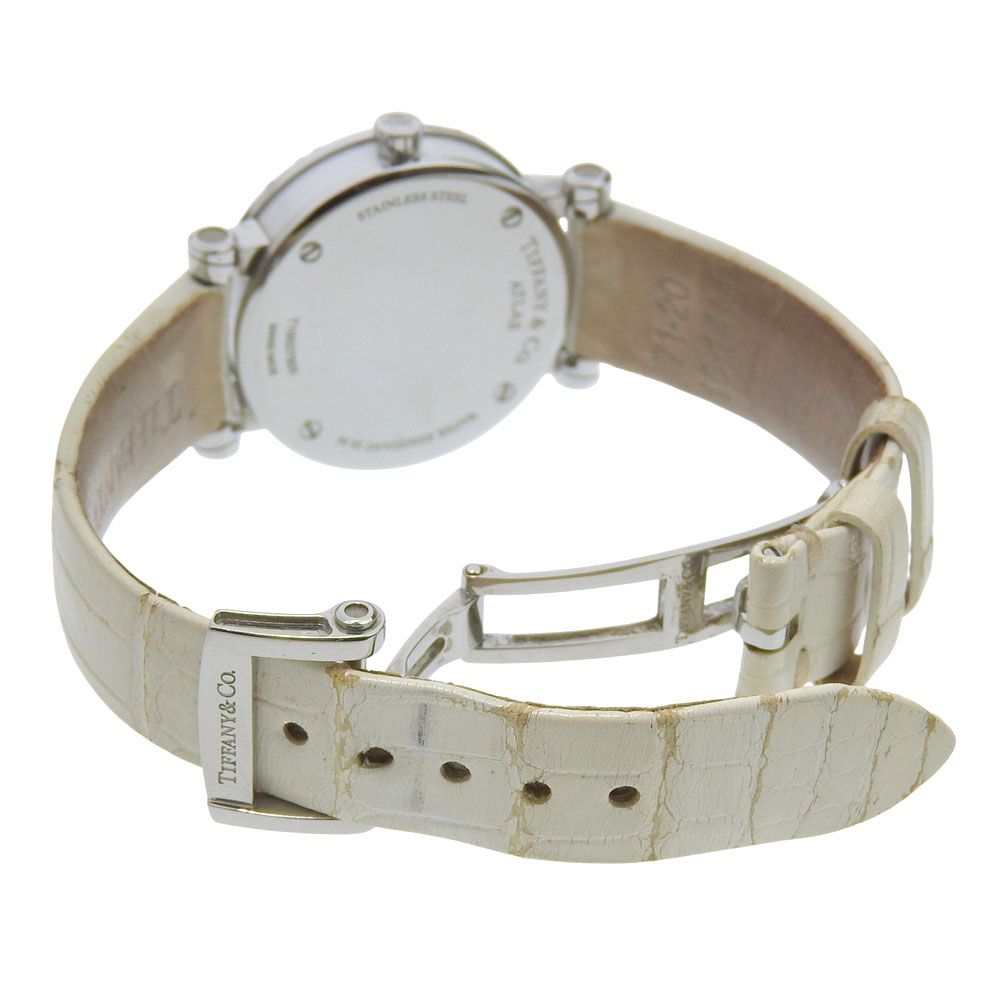 Tiffany & Co Atlas Stainless Steel Leather Silver Kuo Analog Display White Dial — view 5