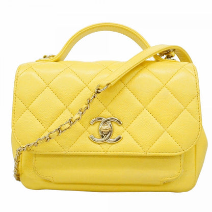 Chanel Handbag Quilted Affinity Caviar Leather Yellow Champagne Gold 2-Way