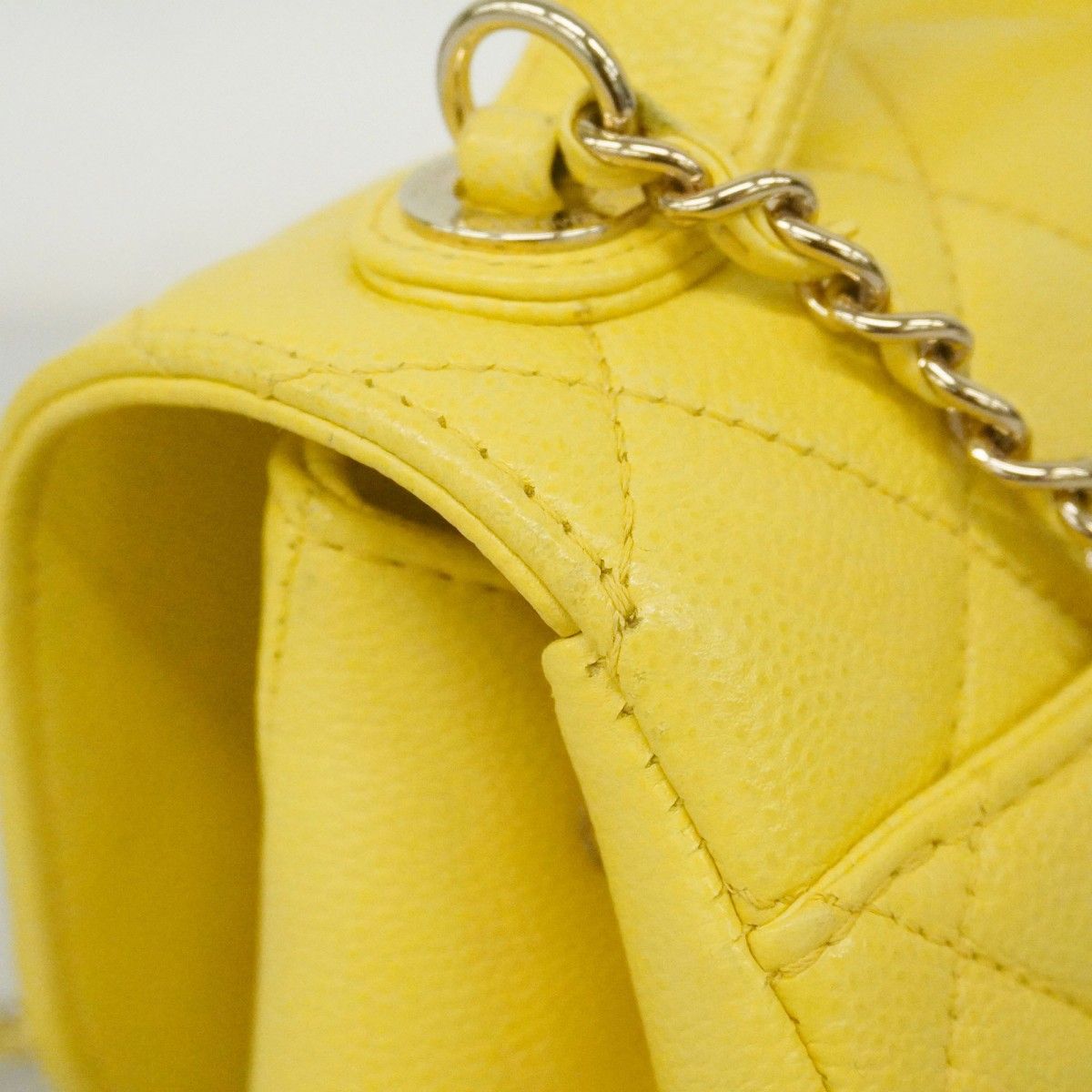 Chanel Handbag Quilted Affinity Caviar Leather Yellow Champagne Gold 2-Way — view 7