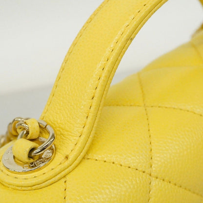 Chanel Handbag Quilted Affinity Caviar Leather Yellow Champagne Gold 2-Way — view 9