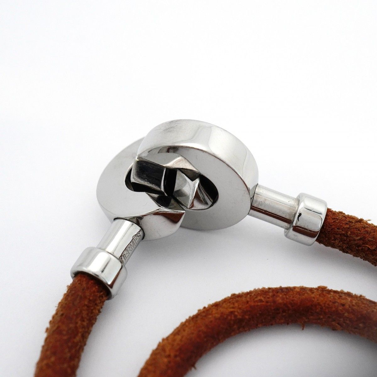 Hermes Bracelet Lancelot Metal Leather Silver Brown — view 4