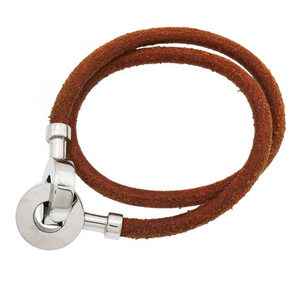 Hermes Bracelet Lancelot Metal Leather Silver Brown