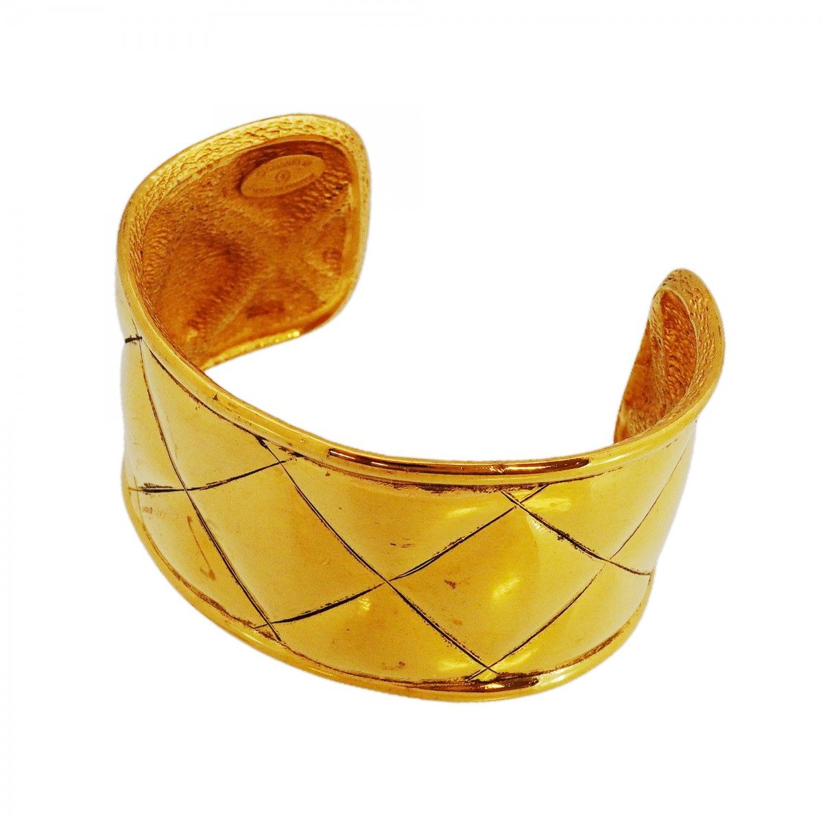 Chanel Bangle Vintage CC Logo Quilted Gold Plated Bracelet