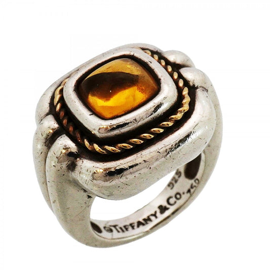 Tiffany & Co Ring Square 18k Yellow Gold 925 Sterling Silver Citrine