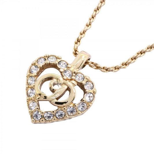 Dior Necklace CD Logo Heart Motif Gold Plated Rhinestone