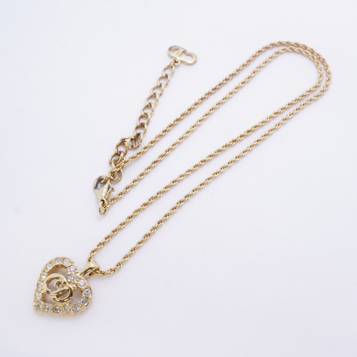 Dior Necklace CD Logo Heart Motif Gold Plated Rhinestone — view 3