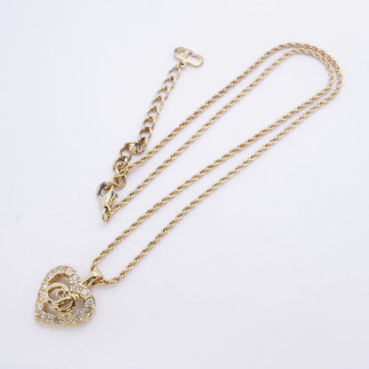 Dior Necklace CD Logo Heart Motif Gold Plated Rhinestone — view 3