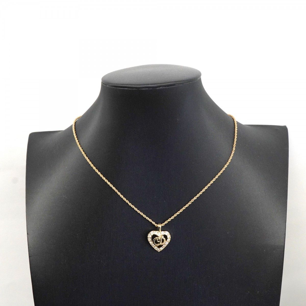 Dior Necklace CD Logo Heart Motif Gold Plated Rhinestone — view 6