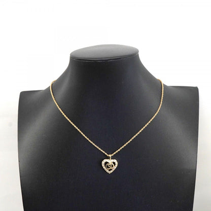 Dior Necklace CD Logo Heart Motif Gold Plated Rhinestone — view 6