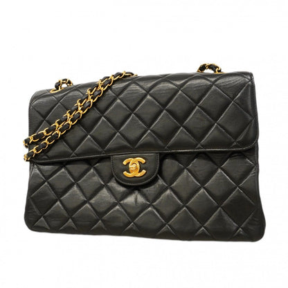 Chanel Shoulder Bag Quilted Face Lambskin Black Gold