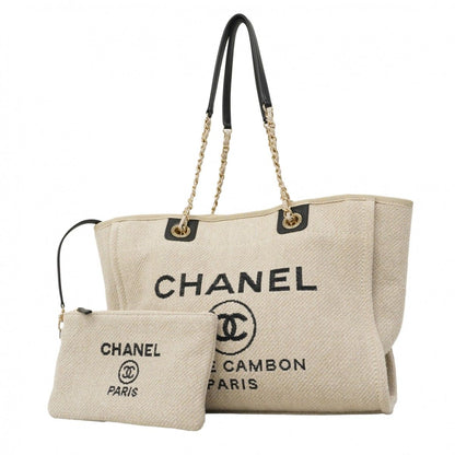 Chanel Tote Deauville Canvas Gray Black Champagne Gold