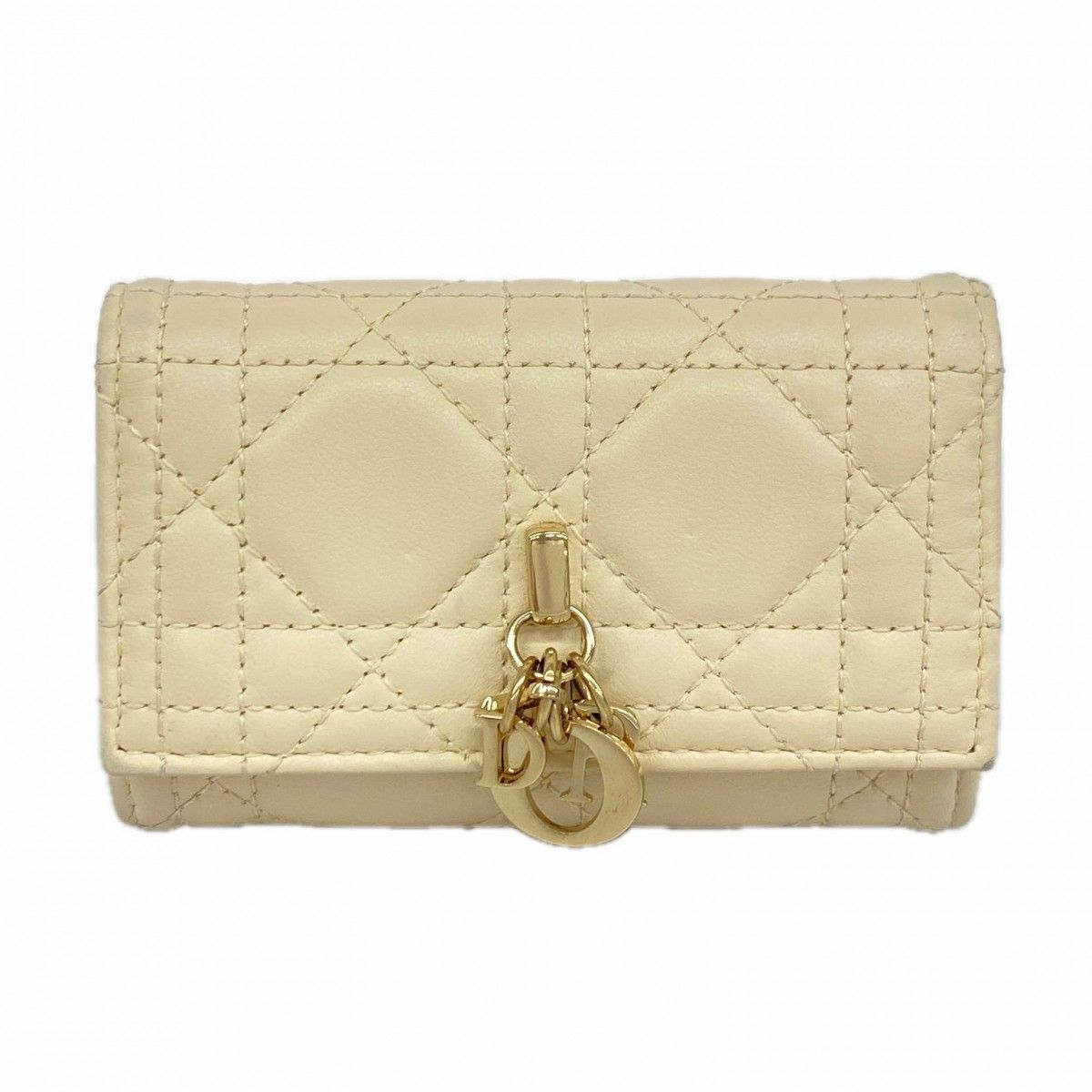 Dior Key Case Cannage Leather Ivory Champagne Gold Key Holder