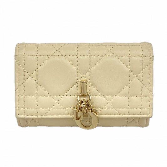 Dior Key Case Cannage Leather Ivory Champagne Gold Key Holder