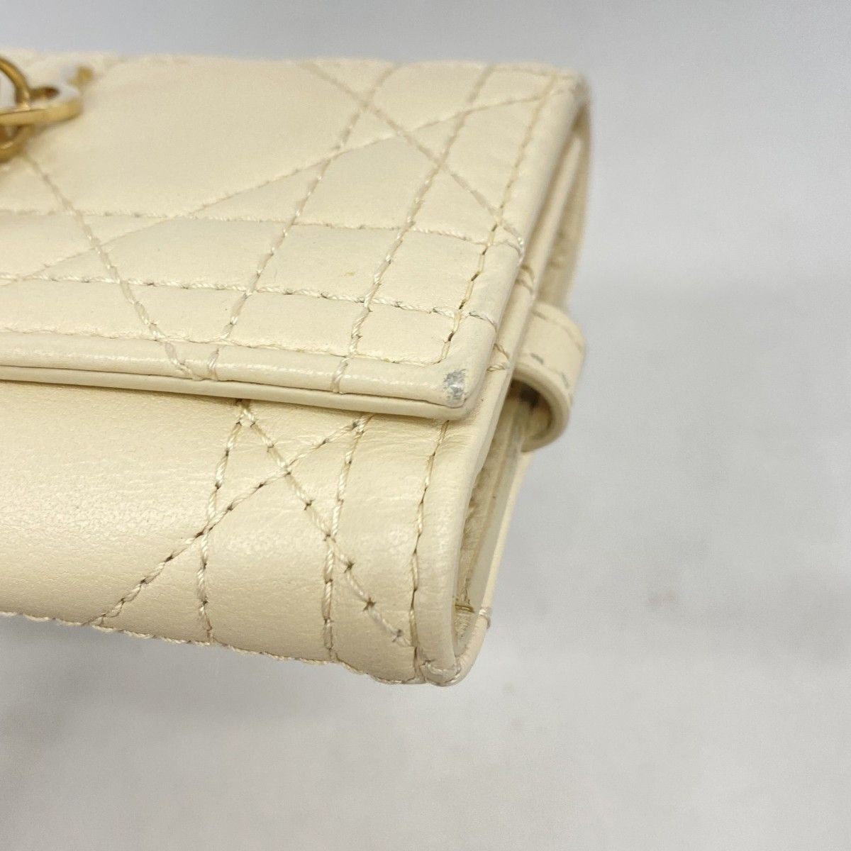 Dior Key Case Cannage Leather Ivory Champagne Gold Key Holder — view 5