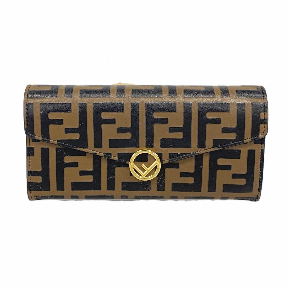 Fendi Wallet Zucca Leather Brown Black Gold