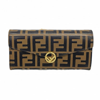 Fendi Wallet Zucca Leather Brown Black Gold