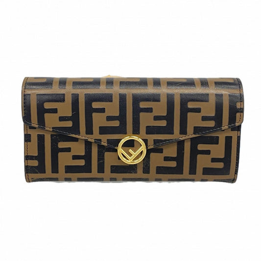 Fendi Wallet Zucca Leather Brown Black Gold