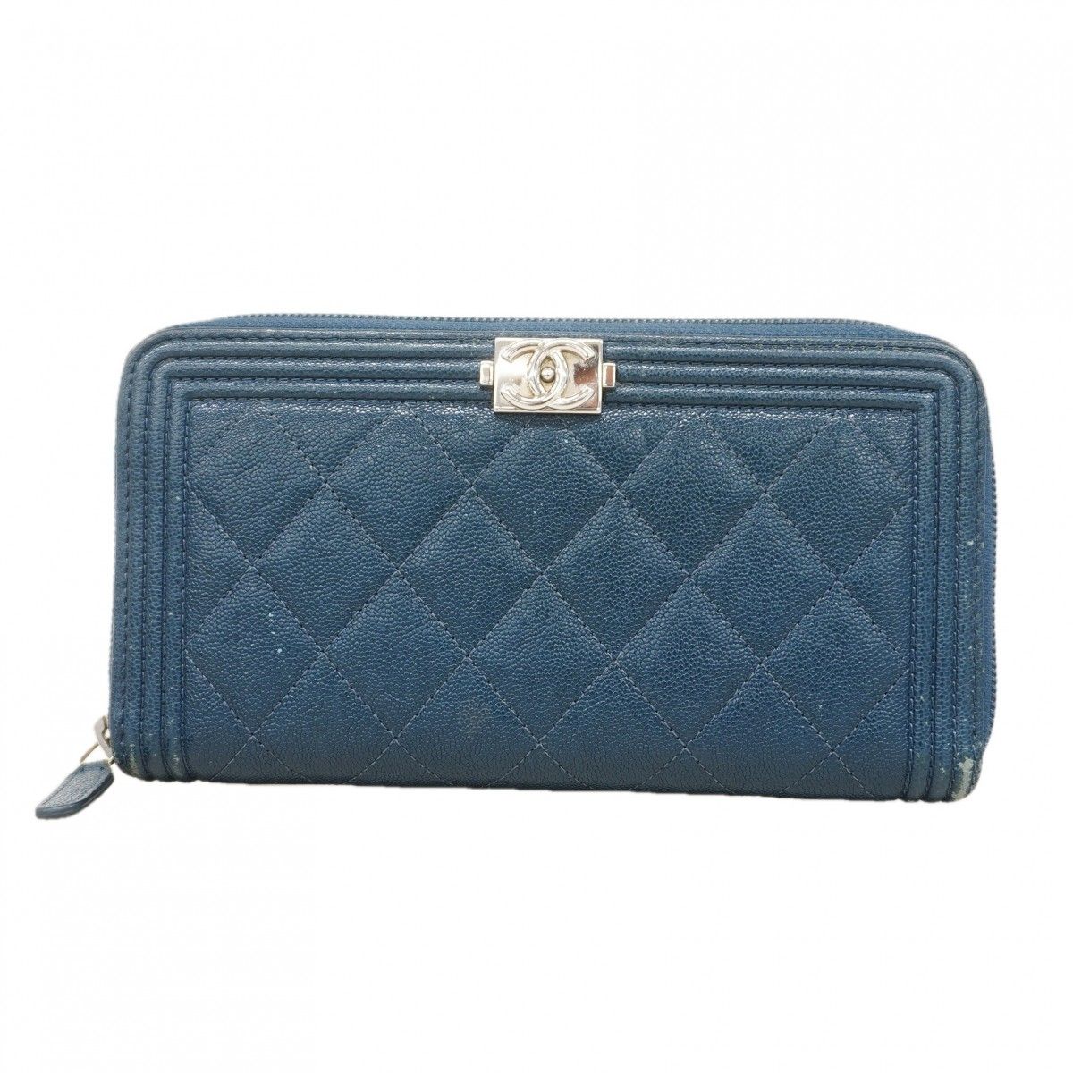 Chanel Wallet Caviar Leather Navy Silver