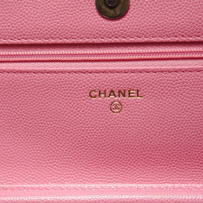 Chanel Shoulder Bag Caviar Leather Quilted Chain Wallet — view 9