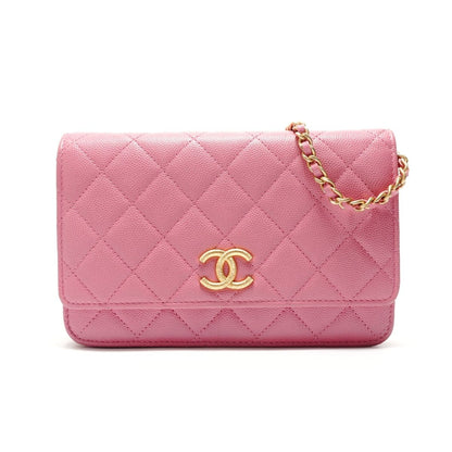 Chanel Shoulder Bag Caviar Leather Quilted Chain Wallet