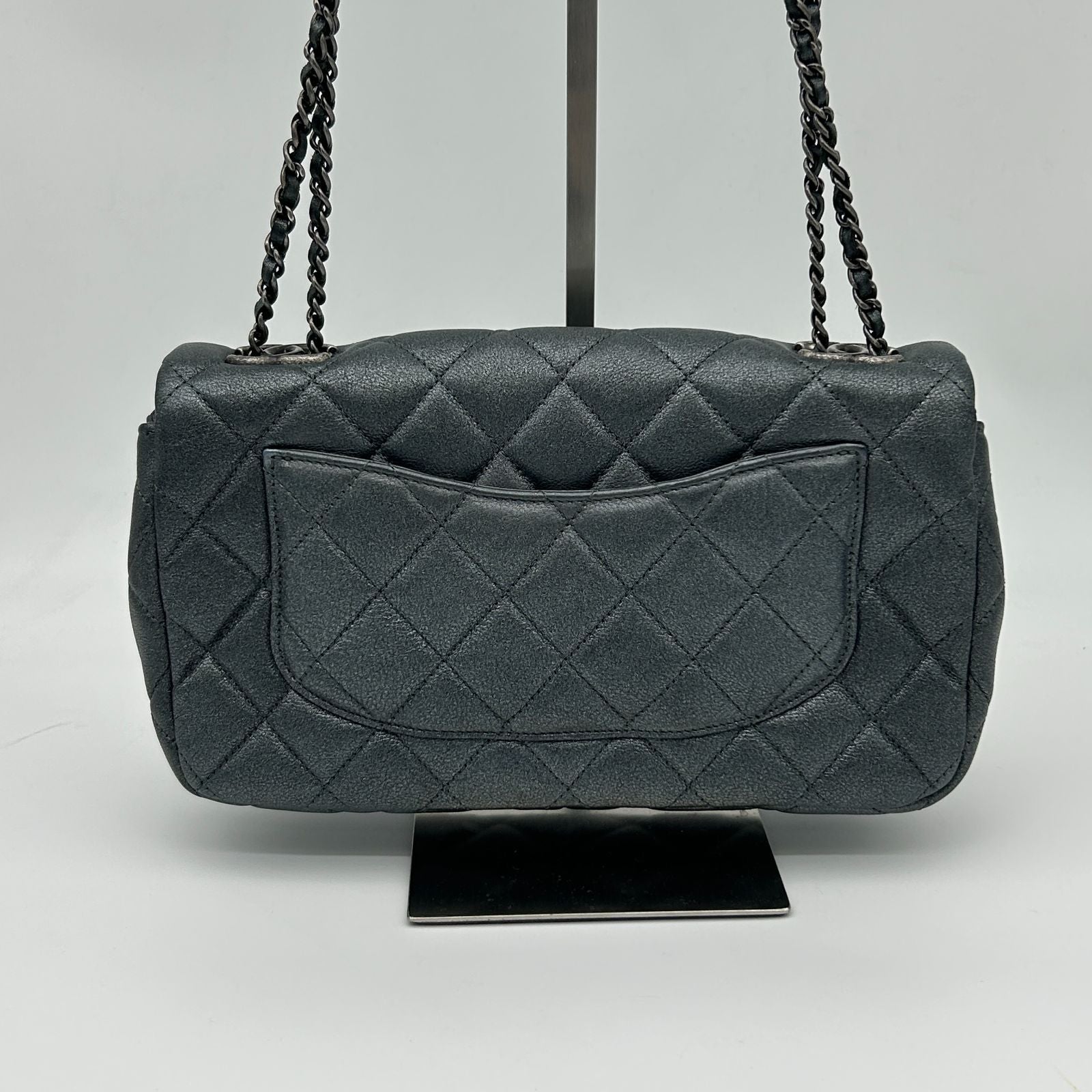 Chanel Quilted Chain Shoulder Bag Gray Silver — view 3