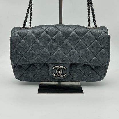 Chanel Quilted Chain Shoulder Bag Gray Silver — view 2