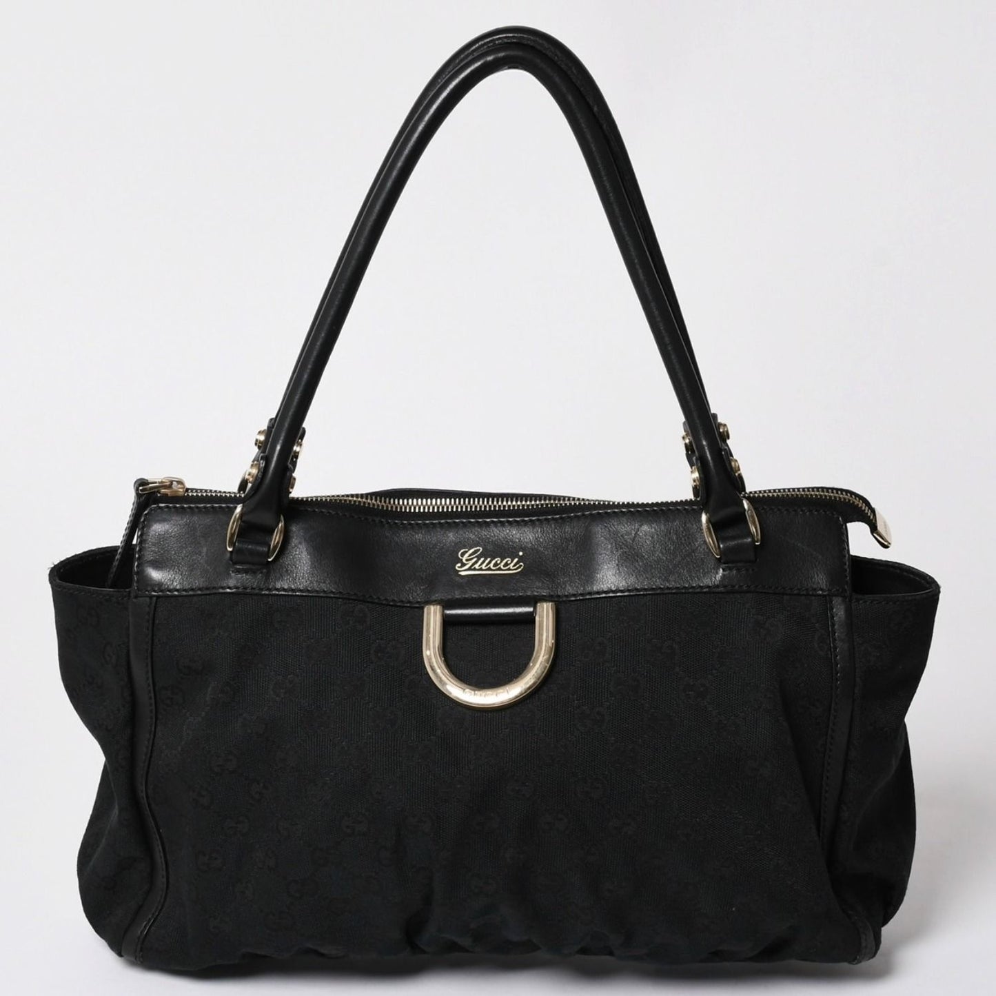 Gucci GG Canvas Tote Shoulder Bag Large Leather Black