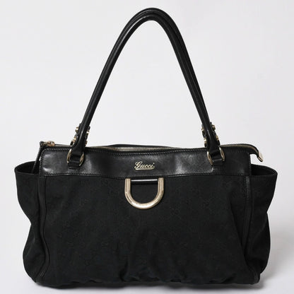Gucci GG Canvas Tote Shoulder Bag Large Leather Black