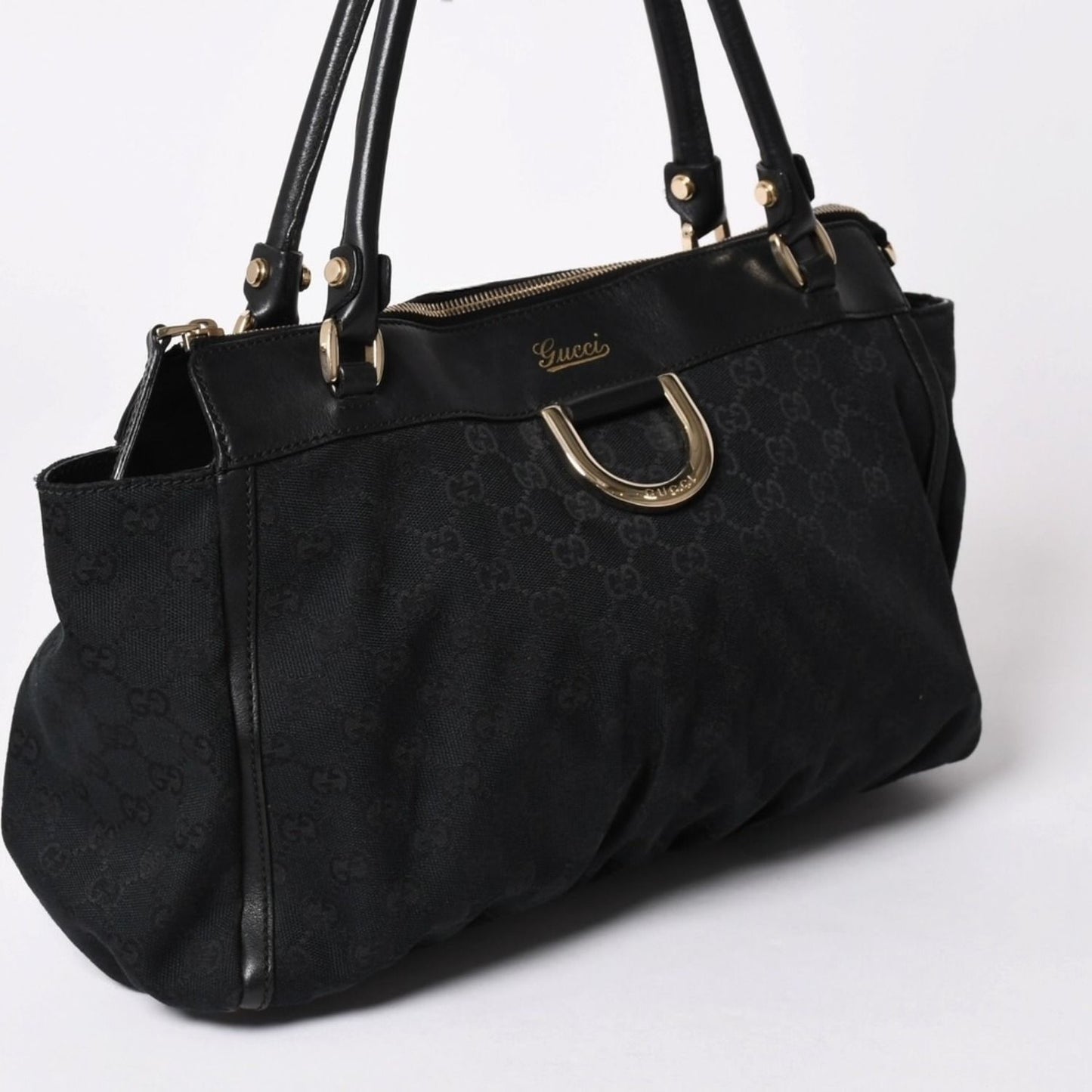 Gucci GG Canvas Tote Shoulder Bag Large Leather Black — view 3