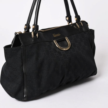 Gucci GG Canvas Tote Shoulder Bag Large Leather Black — view 3