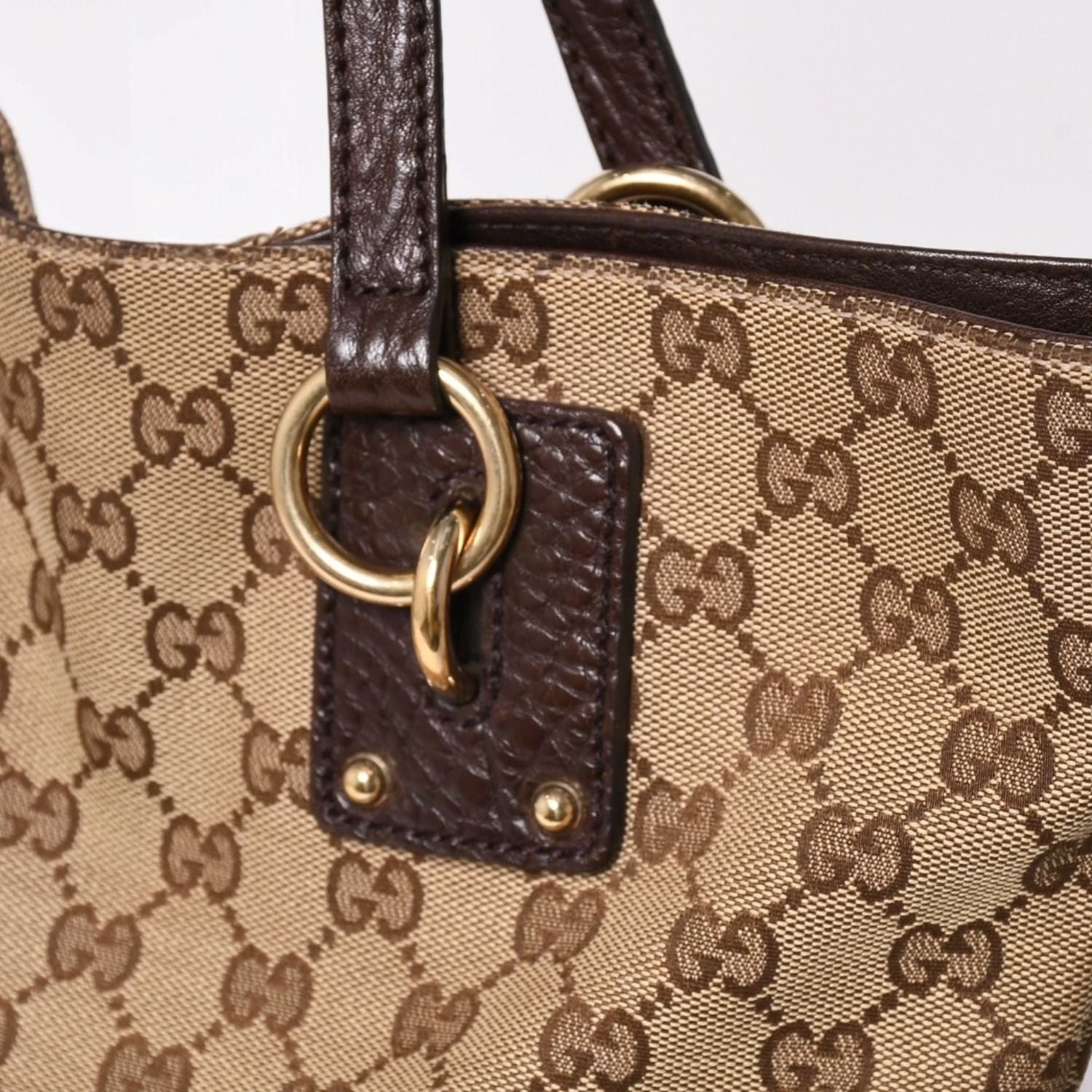 Gucci Beige Brown Gold GG Canvas Leather Tote Shoulder Bag — view 4