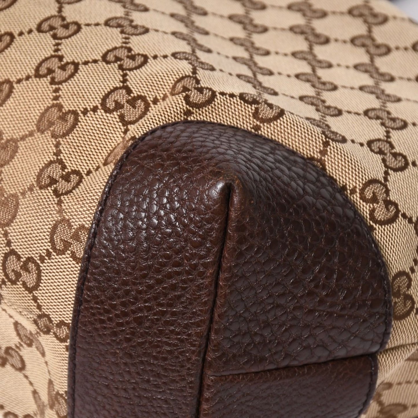Gucci Beige Brown Gold GG Canvas Leather Tote Shoulder Bag — view 8