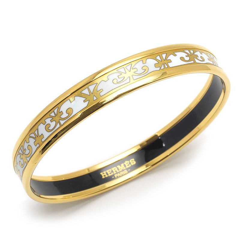 Hermes Enamel PM Bangle White Gold Cloisonne Bracelet — view 2