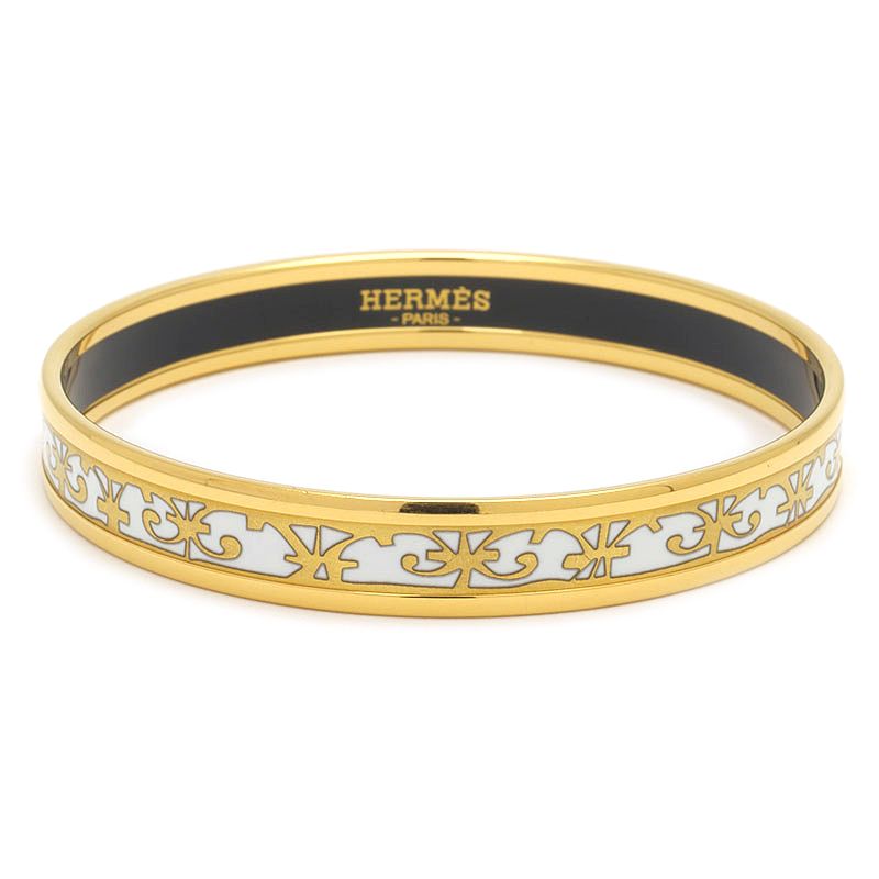 Hermes Enamel PM Bangle White Gold Cloisonne Bracelet