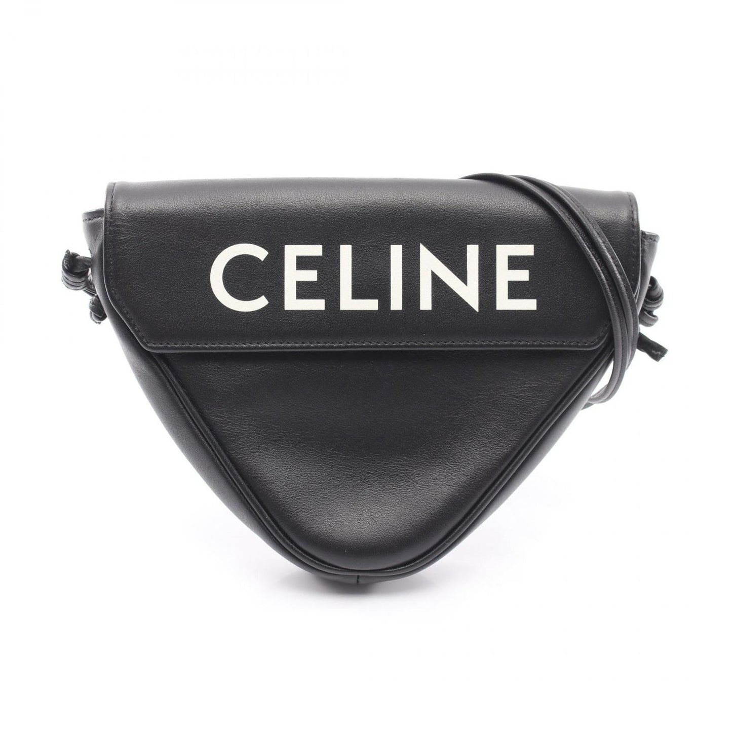 Celine Shoulder Bag Triangle Black Leather Logo