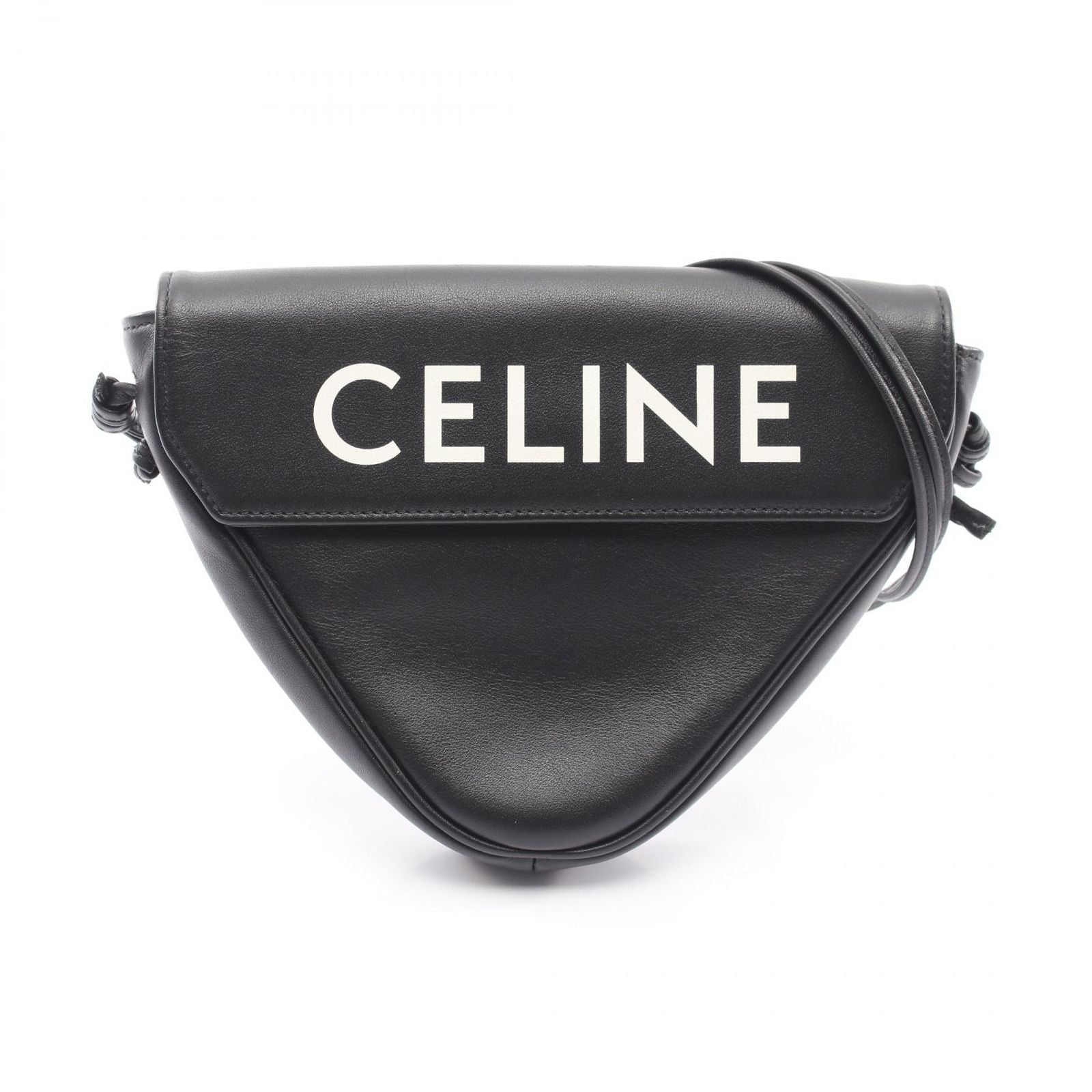 Celine Shoulder Bag Triangle Black Leather Logo