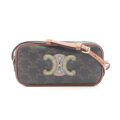 Celine Shoulder Bag Mini Camera Cuir Triomphe Embroidery Black Brown Canvas