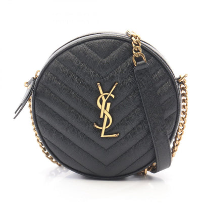 Saint Laurent Shoulder Bag Vinyl Monogram Black Leather Round Chain