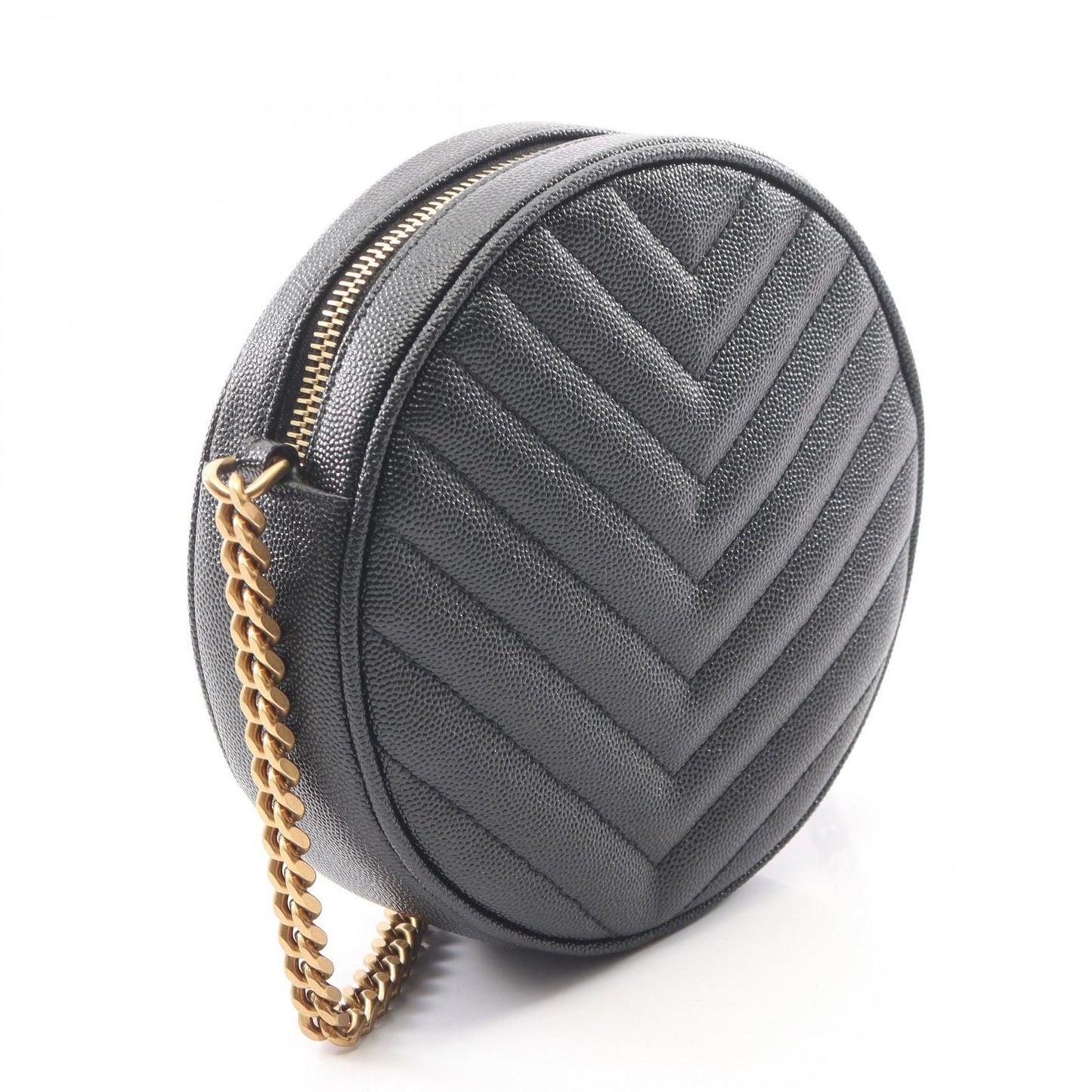 Saint Laurent Shoulder Bag Vinyl Monogram Black Leather Round Chain — view 2