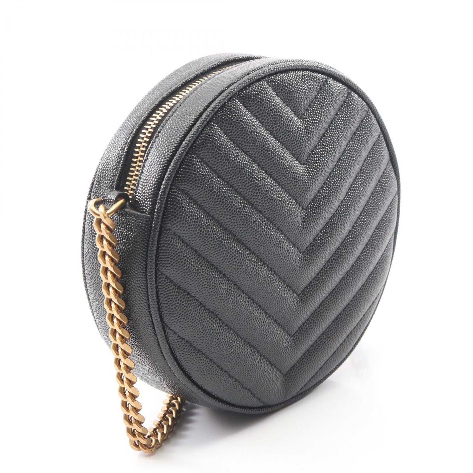 Saint Laurent Shoulder Bag Vinyl Monogram Black Leather Round Chain — view 2
