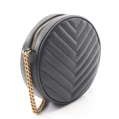 Saint Laurent Shoulder Bag Vinyl Monogram Black Leather Round Chain — view 2