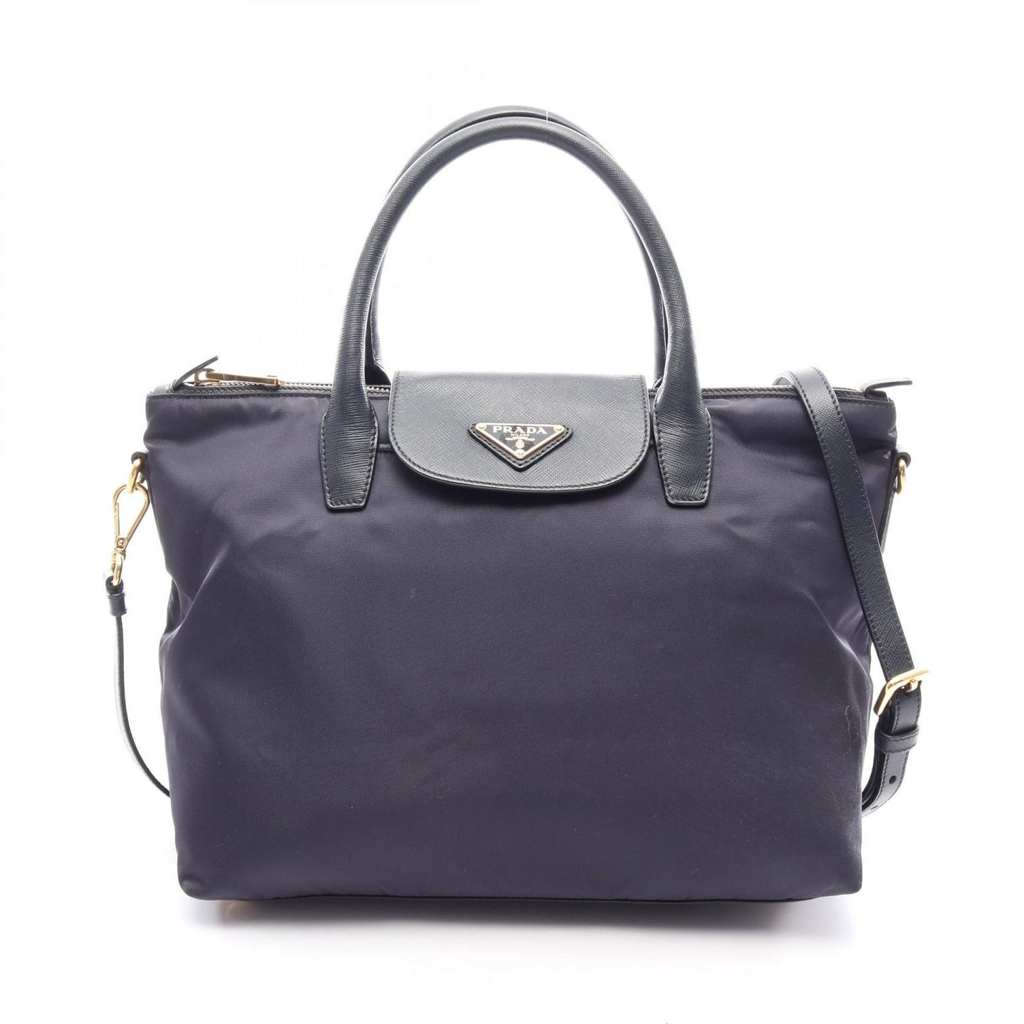 Prada Handbag Tessuto Saffi 2-Way Navy Nylon Saffiano Leather